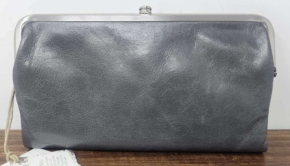 NWT HOBO Lauren Clutch Wallet Graphite Gray Leather Double Frame Vintage Hide